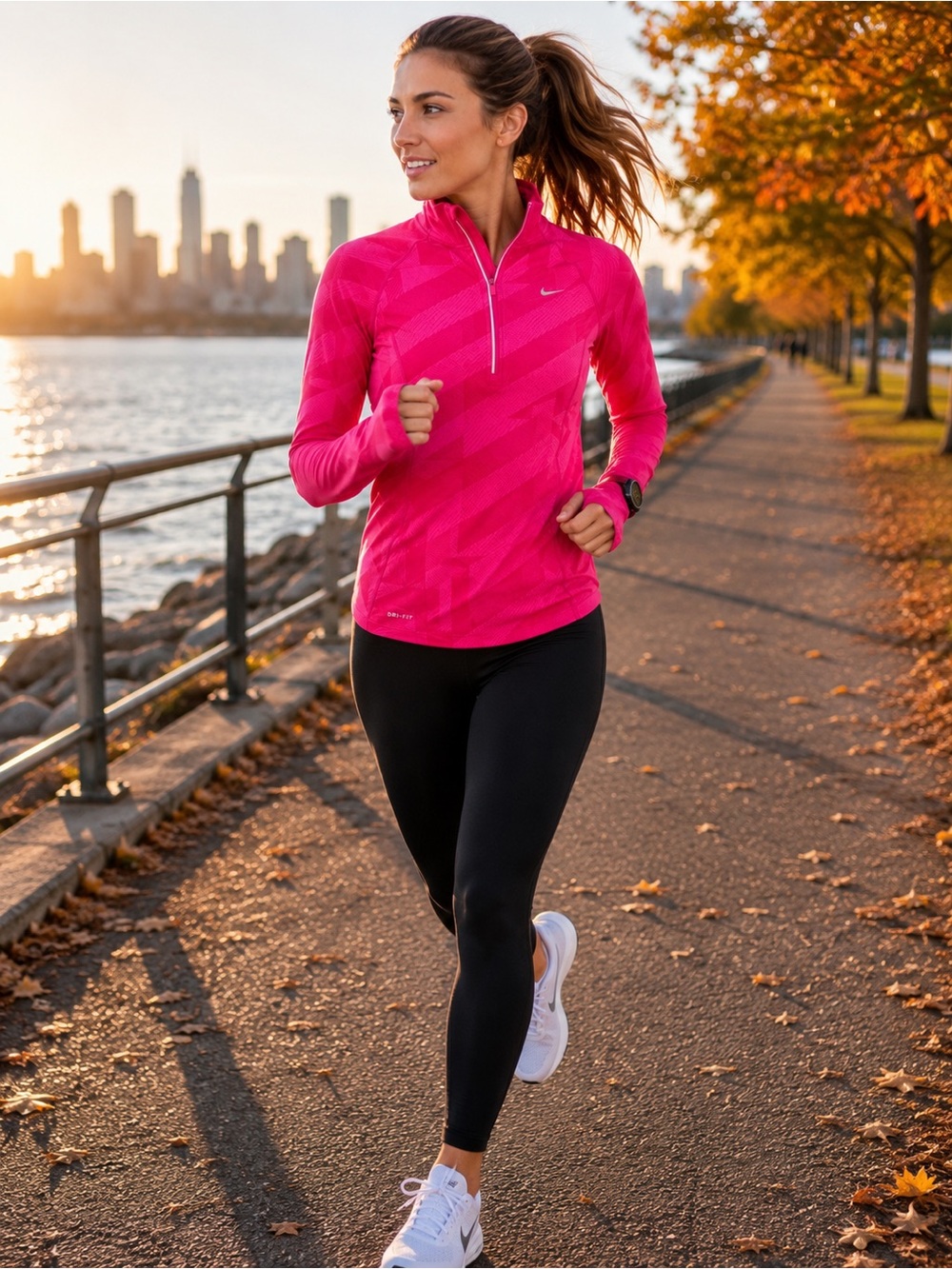 Nike Dri-FIT Element Half Zip Running Top Small Pink Jacquard Thumbholes